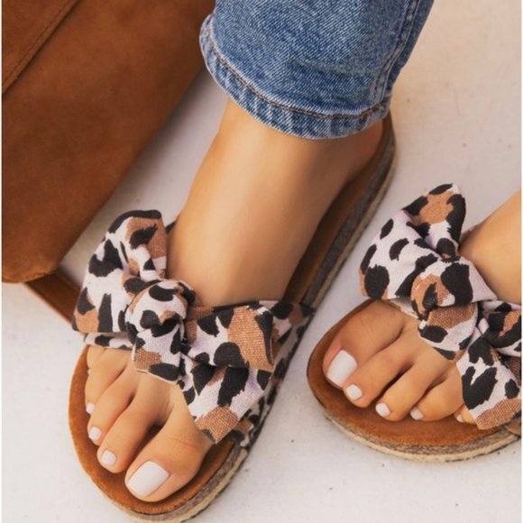 Shoes - Leopard Bow Slides
